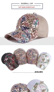 Detail showing colorful sequins pattern and breathable mesh back on the baseball cap