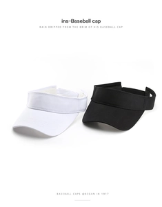 Detail view of black and white breathable sun visor hats with adjustable back closure