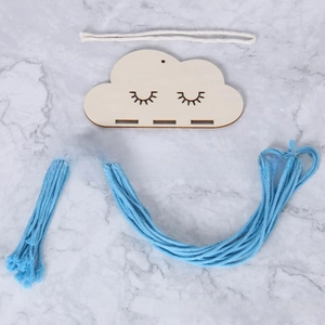 DIY cloud wooden ornament kit with light blue cotton rope for nursery wall hanging decor