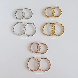 925 Sterling Silver twisted hoop earrings in silver, gold, and rose gold finishes