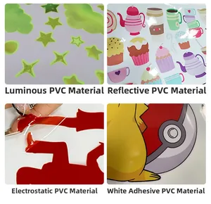 Detail of PVC sticker types showing glow-in-the-dark, reflective, and electrostatic effects