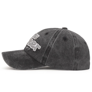 Vintage washed charcoal cotton baseball cap with 'What's up?' 3D embroidery detail