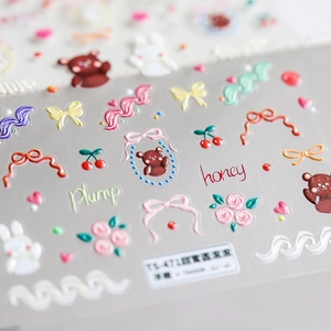 5D geprägte Nagelkunst-Sticker mit süßen Bären und Rosen, Modell TS-471