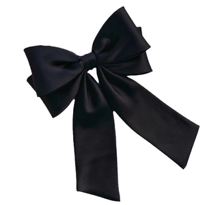 Large black satin bow hair clip with french vintage style for elegant women accessories