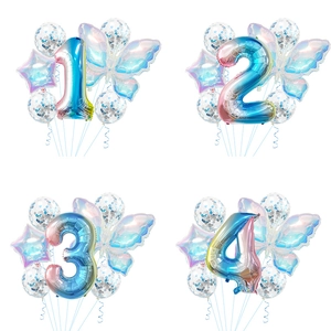 Butterfly Number Balloons Iridescent Gradient Aluminum Foil Birthday Party Wedding Decorations Photography Props