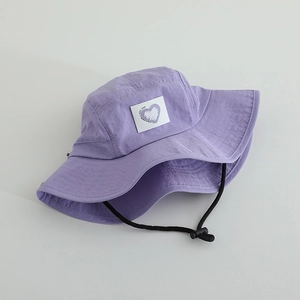 Lavender kids heart quick-dry bucket hat with wide brim and adjustable chin strap