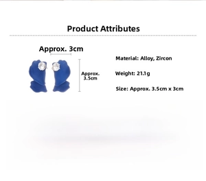 Detail showing blue petal earrings size 3.5cm by 3cm with matte alloy and zircon inlay