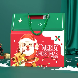 Christmas Gift Boxes Handheld Paper Bags For Candy Apple Packaging Cartoon Santa Reindeer Pattern Holiday Party Favors