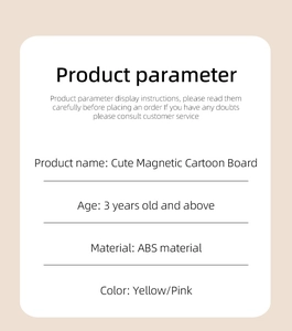 Specifications table for magnetic cartoon board made of ABS for kids age 3 plus