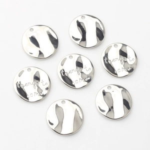 Set of 7 silver round metal pendants with wavy texture and thank you for coming engraving