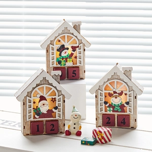 Light-up wooden Christmas countdown calendar featuring Santa, snowman and reindeer figures