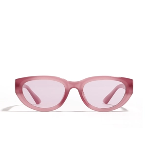 Chic pink cat-eye square sunglasses with translucent frames and matching lenses