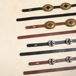 Vintage round buckle leather belt in black and brown styles for wasteland street fashion