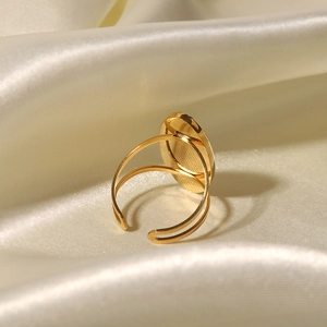 Bague vintage française en acier inoxydable 18K avec nacre ovale et perles dorées
