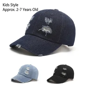 Casquette De Baseball Enfants Coton Denim Lavé Déchiré Usé Chapeau Soleil Garçons Filles Extérieur Vintage Réglable