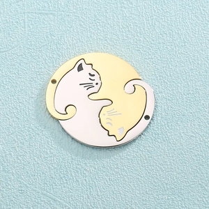 Yin Yang cat pendant in silver and gold finish made of stainless steel for DIY necklaces