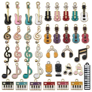 Music Note Instrument Charms Alloy Enamel Guitar Piano Violin Pendants For DIY Jewelry Making Crafts