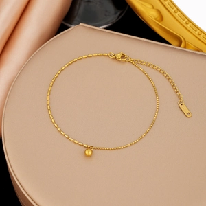 Elegantes 18K vergoldetes Edelstahl-Fußkettchen mit Perlen- und Bambus-Gliedern