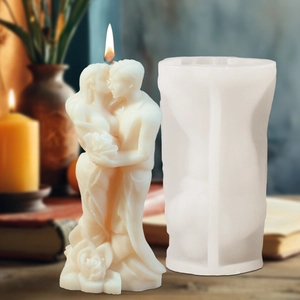 DIY silicone mold for romantic couple embrace candle with rose base for Valentine's gifts