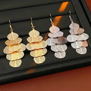 Tiered Leaf Dangle Earrings Hollow Out Alloy With Silver Earring Post Vintage Chic Style For Women Jewelry