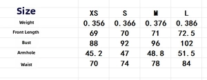 Detailed size chart for the sleeveless mini dress with bust, length and waist measurements