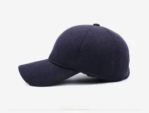 Side view detail of winter baseball cap showing thick wool texture and reinforced seams
