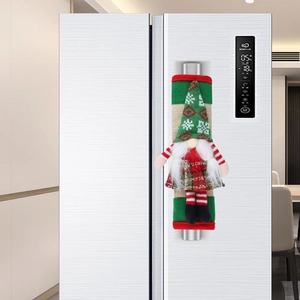Christmas gnome refrigerator door handle cover in red and green knitted fabric decoration