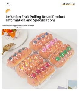 Detail of six realistic PU faux fruit jam cupcakes in a clear packaging tray