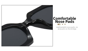 Close-up of comfortable integrated nose pads on black fashion sunglasses for daily wear