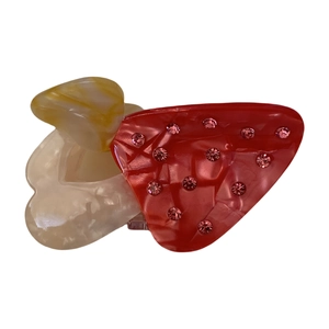 Pince à cheveux créative en forme de fraise avec strass roses et texture marbrée acétate
