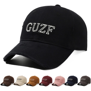 Vintage washed baseball cap with rhinestone GUZF letters in multiple color options