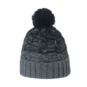 Winter-Strickmütze mit schwarzem Kunstfellbommel und warmem, dickem Rippbündchen