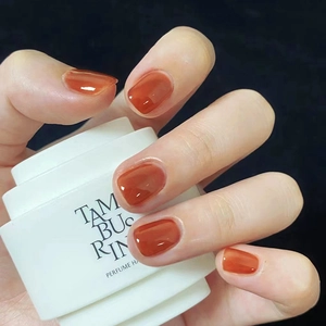 24Pcs Minimalist Creamy Orange Press On Nails Short Square Round Shape Glossy Fake Nails Set For Women Daily Nail Art Manicure