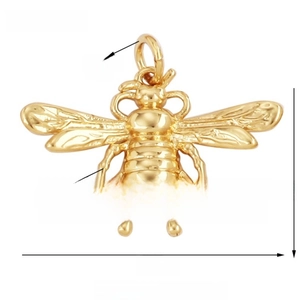 Detailed view of zircon bee pendant with 20mm width and 13mm height measurements