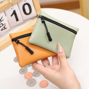 Mini portamonete in pelle PU verde menta e arancione con trama litchi e zip pratica