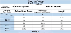 Tabella taglie per top asimmetrico verde lime in poliestere con misure in CM per S M L