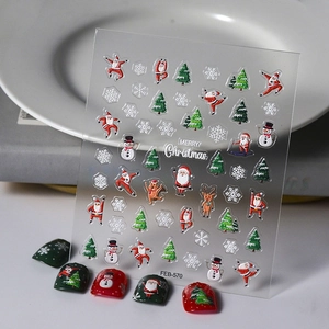 Christmas Nail Art Stickers 5D Relief Santa Claus Snowflake Reindeer Adhesive Winter Holiday Manicure Decor For Women