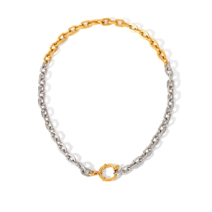 Collana a catena bicolore in acciaio inossidabile oro e argento con chiusura a molla
