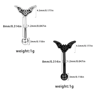 Stainless steel bat eyebrow rings in black and silver with 8mm length and 1.2mm gauge