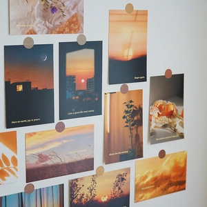 Aesthetic sunset postcards with inspirational English quotes for cozy wall decoration