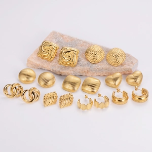 Collection of vintage 18k gold plated stainless steel textured earrings for women