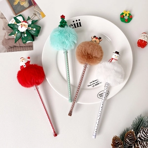 Stylos pompons de Noël mignons avec Père Noël, renne, bonhomme de neige et sapin