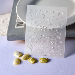5D Embossed Nail Art Stickers White Relief Physics Math Formula Science Design Self Adhesive Manicure Decals
