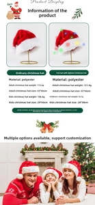 Detailed size and material chart for LED plush Christmas hats for adults and children
