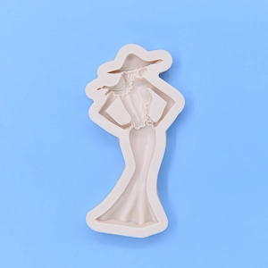 Elegant woman silhouette silicone mold for fondant cakes and clay crafts with hat detail