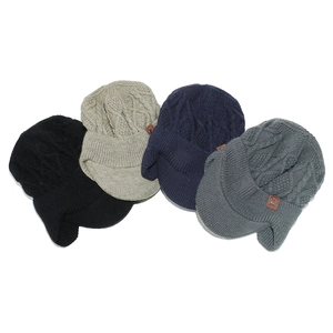 Bonnets tricotés d'hiver doublés polaire avec cache-oreilles en quatre coloris