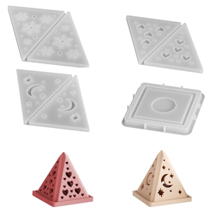 Pyramid Silicone Mold For DIY Candle Holder Night Light Resin Epoxy Casting Moon Star Heart Hollow Craft Tool