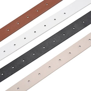 Elegant thin leather belt set in brown, white, black, and beige with gold buckles
