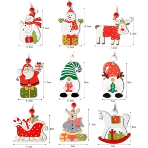 9er-Set Weihnachtsanhänger aus Holz mit Weihnachtsmann, Rentier und Schneemann-Motiven