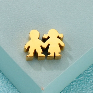 Polished gold stainless steel cartoon couple pendant showing man and woman holding hands